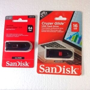 Bundle of 2 San Disk Flash Drives 64Gb & 16GB NWT